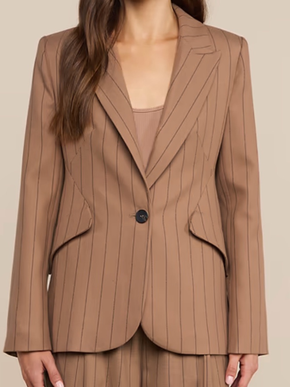 L'AGENCE Chamberlain Blazer in Mocha Tan/Brown Pinstripe